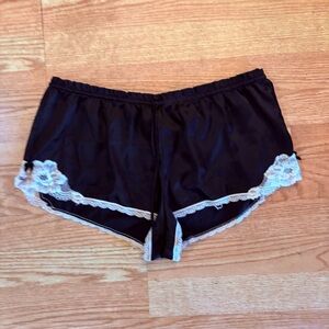 Victorias Secret Black Satin Sleep Shorts With Lace Inserts Size Medium